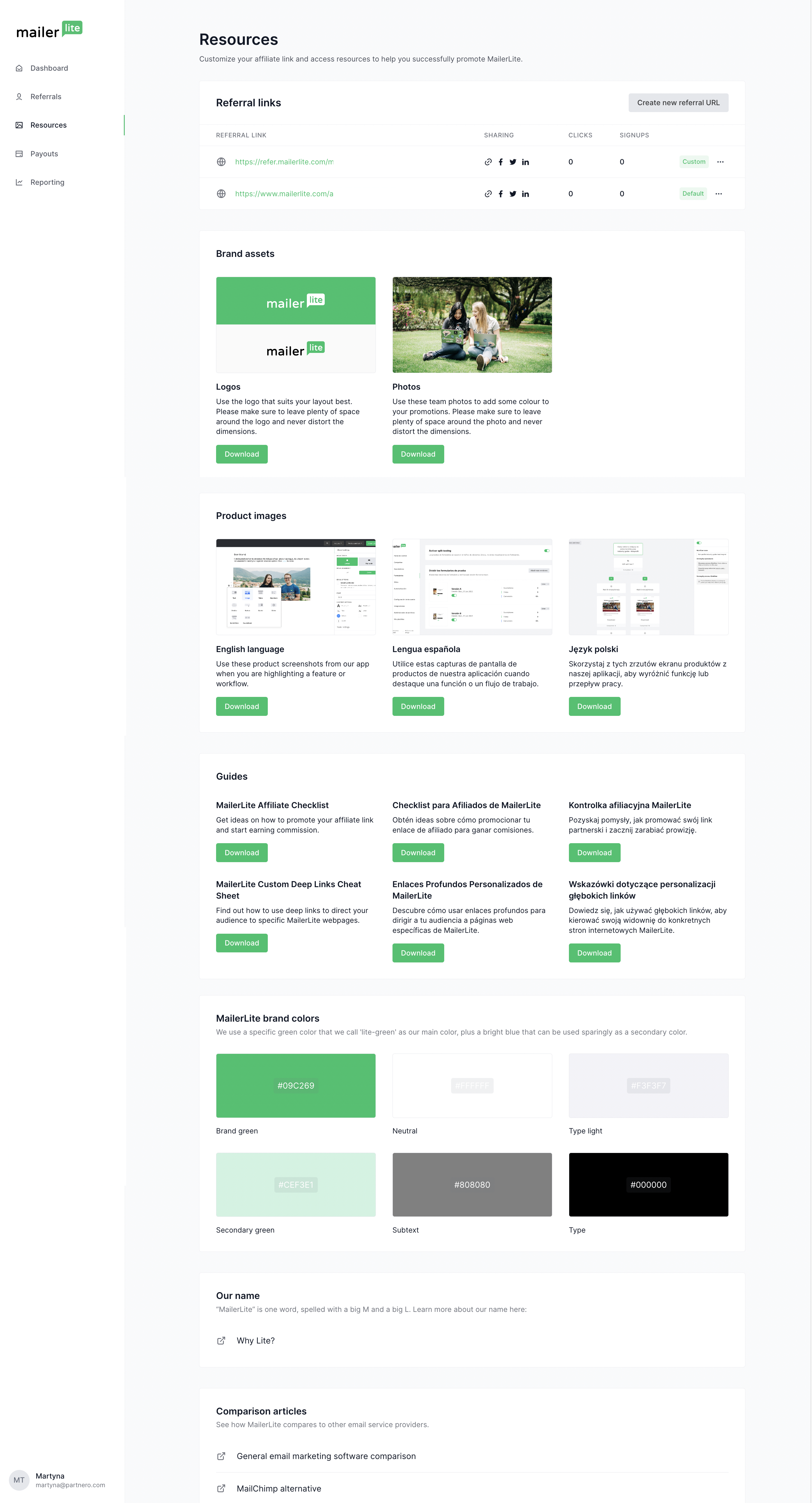 MailerLIte's partner portal resources section